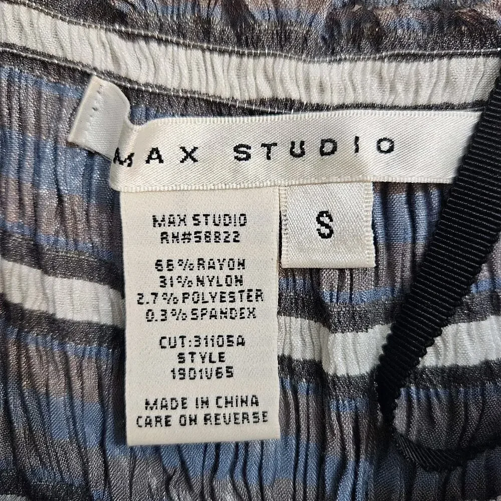 Max Studio Dress Womens Small Striped Boho Smocked Midi Black Gray Beach Coastal
